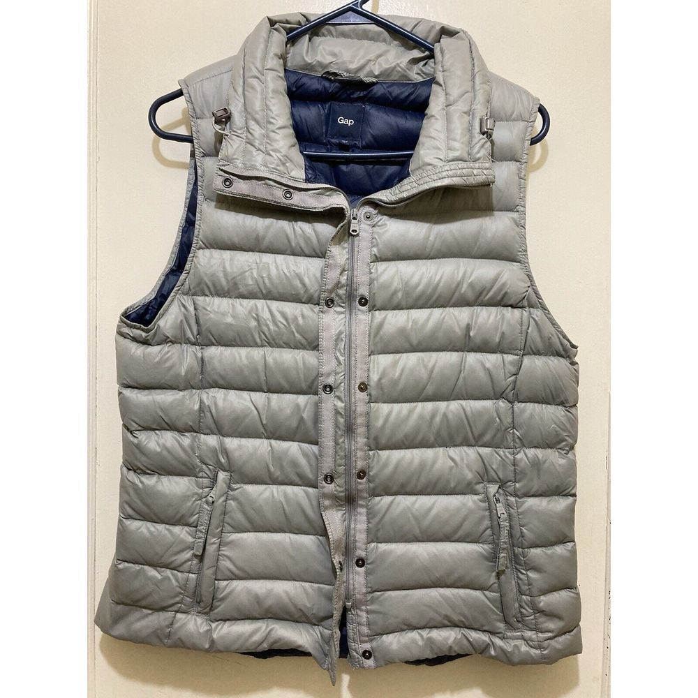 Gap‎ Womens Down Puffer Vest Size L Gray Zip Snap Packable Outdoors Winter Layer - Picture 8 of 15